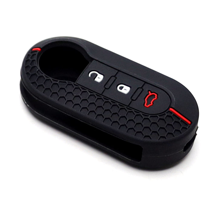 Black Honeycomb Pattern Silicone Key Fob Cover For Fiat 500 Abarth Folding Key