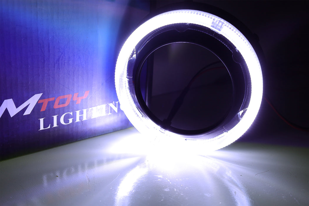 3.0" H1 Bi-Xenon Projector Lens + VW GTI Style White LED Halo Ring Shroud, Black