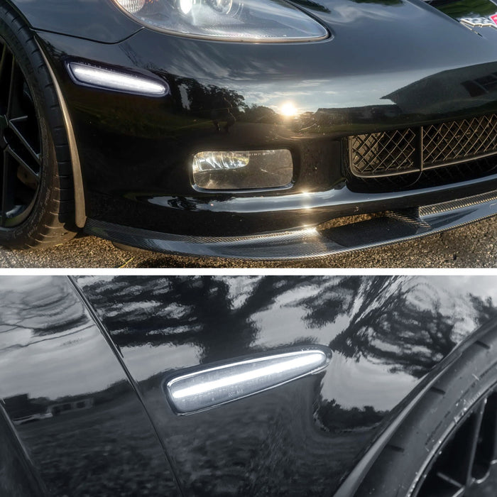 Smoked Lens White Full LED Front & Rear Side Markers For 05-13 Chevy Corvette C6