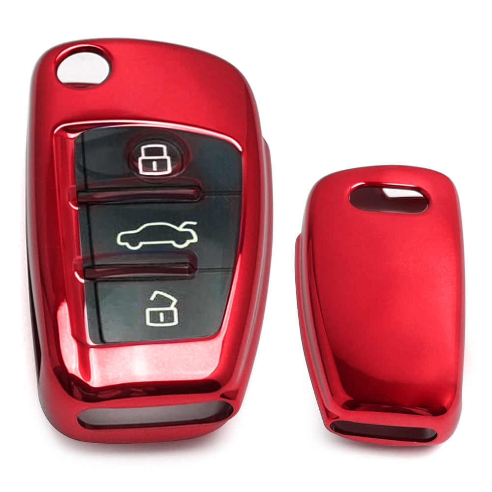 Chrome Red TPU Key Fob Case For Audi A3 S3 A4 S4 A6 Q5 Q7 TT Folding Blade Key