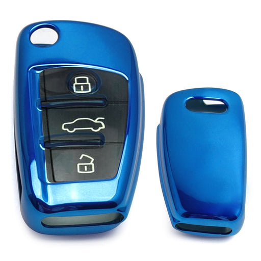 Chrome Blue TPU Key Fob Case For Audi A3 S3 A4 S4 A6 Q5 Q7 TT Folding Blade Key