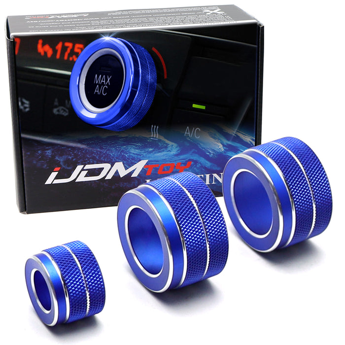 3pcs Blue AC Climate Control Radio Volume Knob Ring Covers For BMW 5 6 7 Series