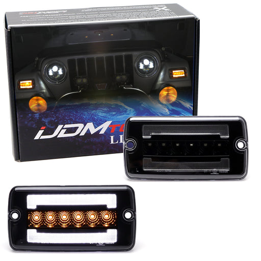 Clear Lens White LED DRL & Amber Front Turn Signal Lights For Jeep Wrangler TJ