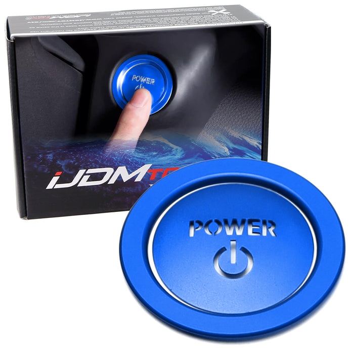 Sports Blue Power Symbol Push Start Button w/Ring Trim For Toyota Hybrid EV etc
