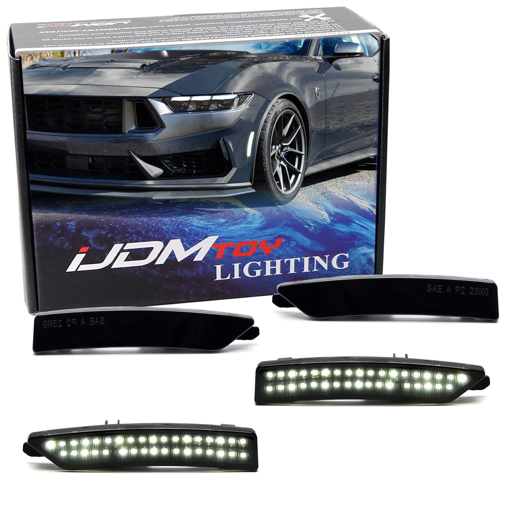Smoke Lens All White LED Front & Rear Side Marker Light Kit For Ford 24+ Mustang