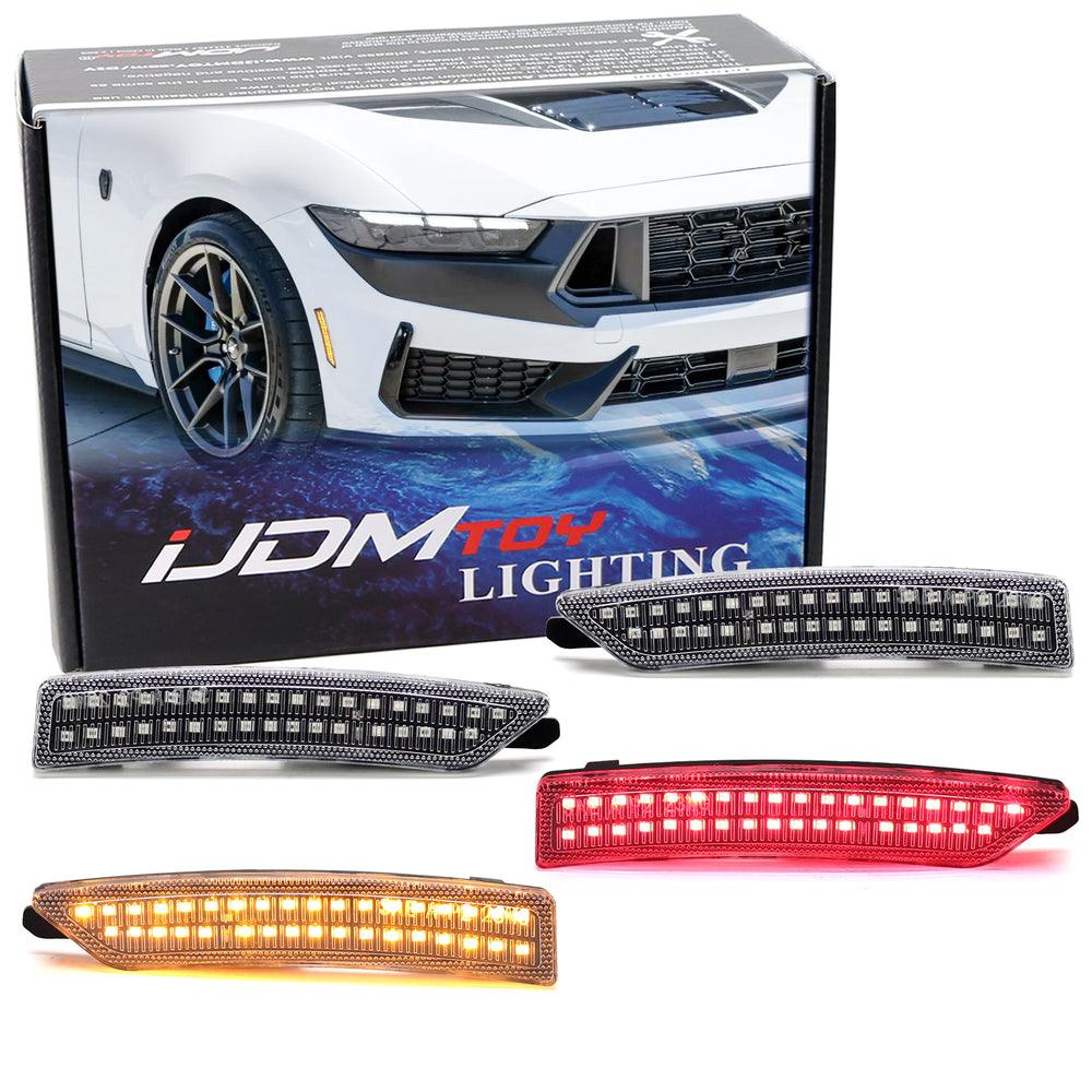Clear Lens Amber/Red LED Front + Rear Side Marker Light Kit For Ford 24+ Mustang