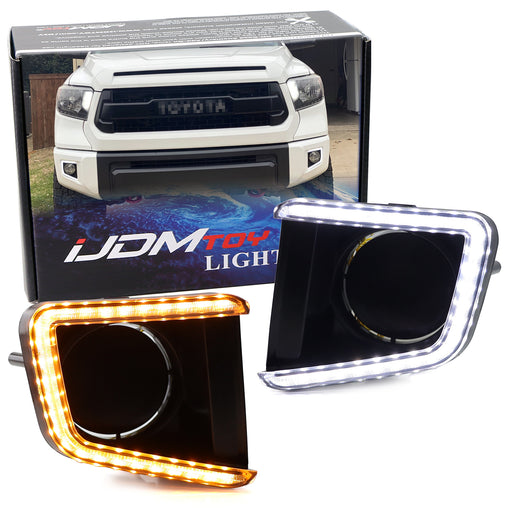 White/Amber Switchback LED Fog Bezel Daylight DRL Kit For Toyota 2014-21 Tundra