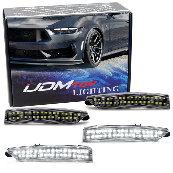 Clear Lens All White LED Front & Rear Side Marker Light Kit For Ford 24+ Mustang