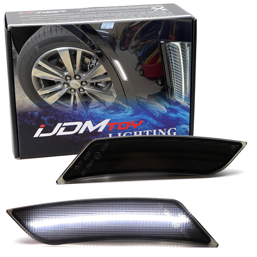 Smoked Lens White Full LED Side Marker Light Kit For Cadillac 19