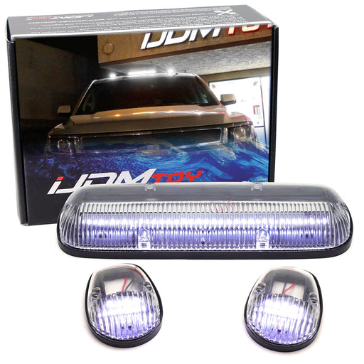 Clear Lens 3pc Cab Roof Marker Running Lights w/White LED Lamp For Truck SUV 4x4