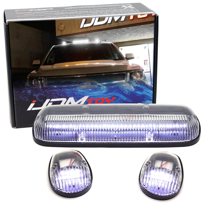 Clear Lens 3pc Cab Roof Marker Running Lights w/White LED Lamp For Truck SUV 4x4