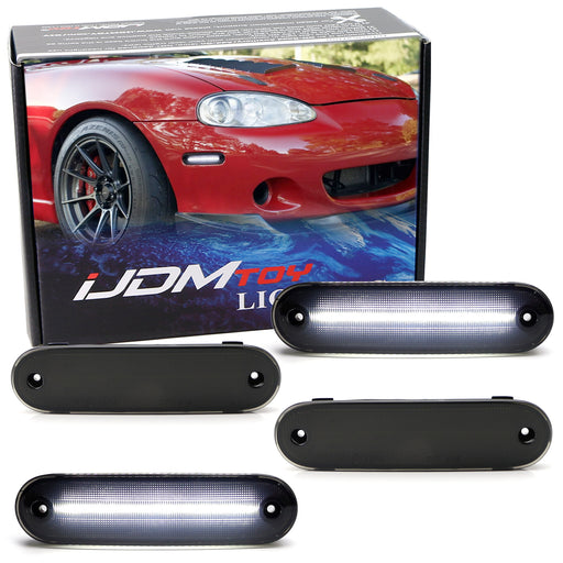 Smoked Lens White Full LED Side Marker Light Kit For 90-05 Mazda Miata MX5 NA NB