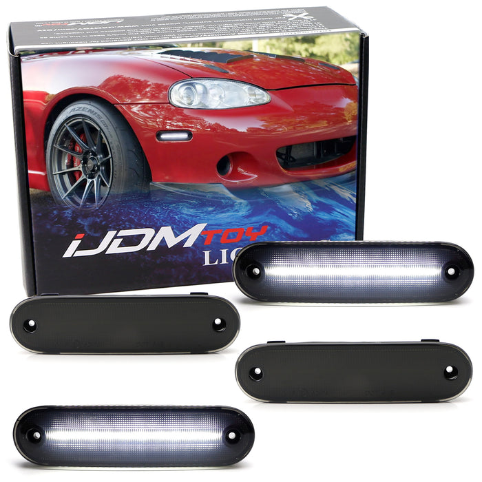 Smoked Lens White Full LED Side Marker Light Kit For 90-05 Mazda Miata MX5 NA NB