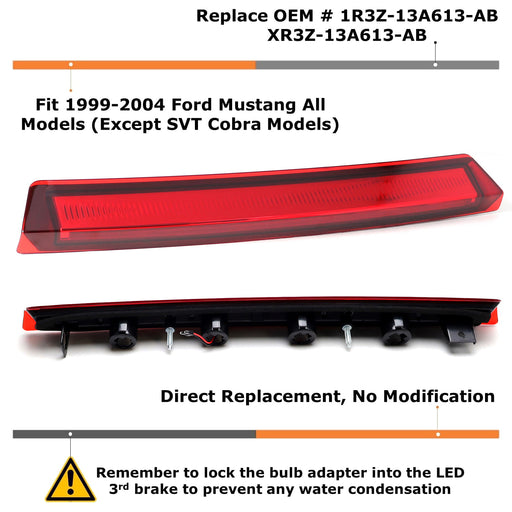 Red car tail light component with product details and usage instructions on a white background.