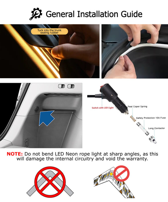 6K Cool White 360?? Trunk Illumination LED Light Strip w/Switch For Tesla Model Y