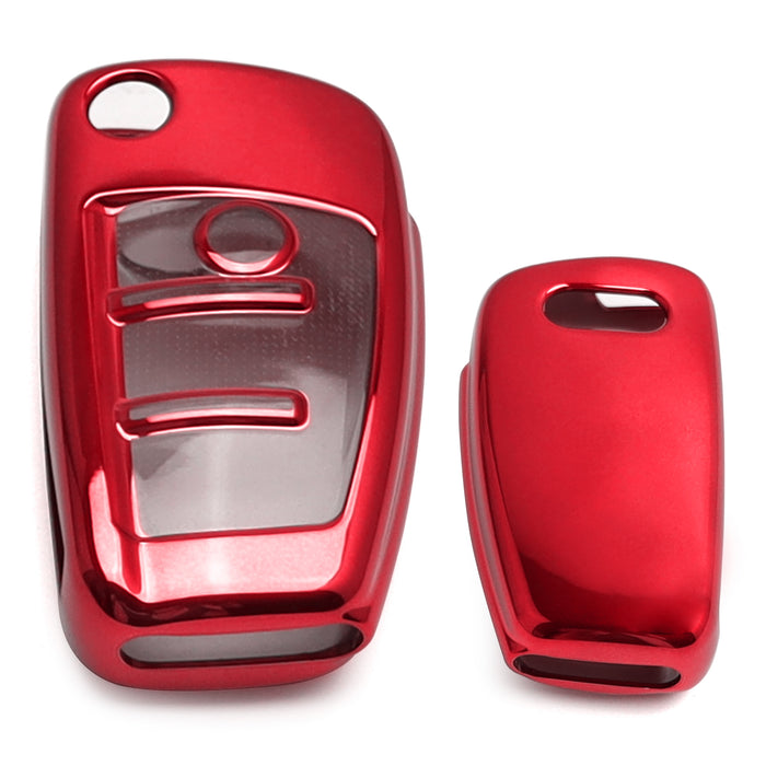 Chrome Red TPU Key Fob Case For Audi A3 S3 A4 S4 A6 Q5 Q7 TT Folding Blade Key