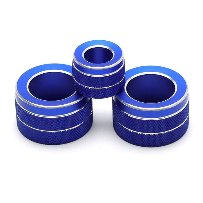 3pcs Blue AC Climate Control Radio Volume Knob Ring Covers For BMW 5 6 7 Series