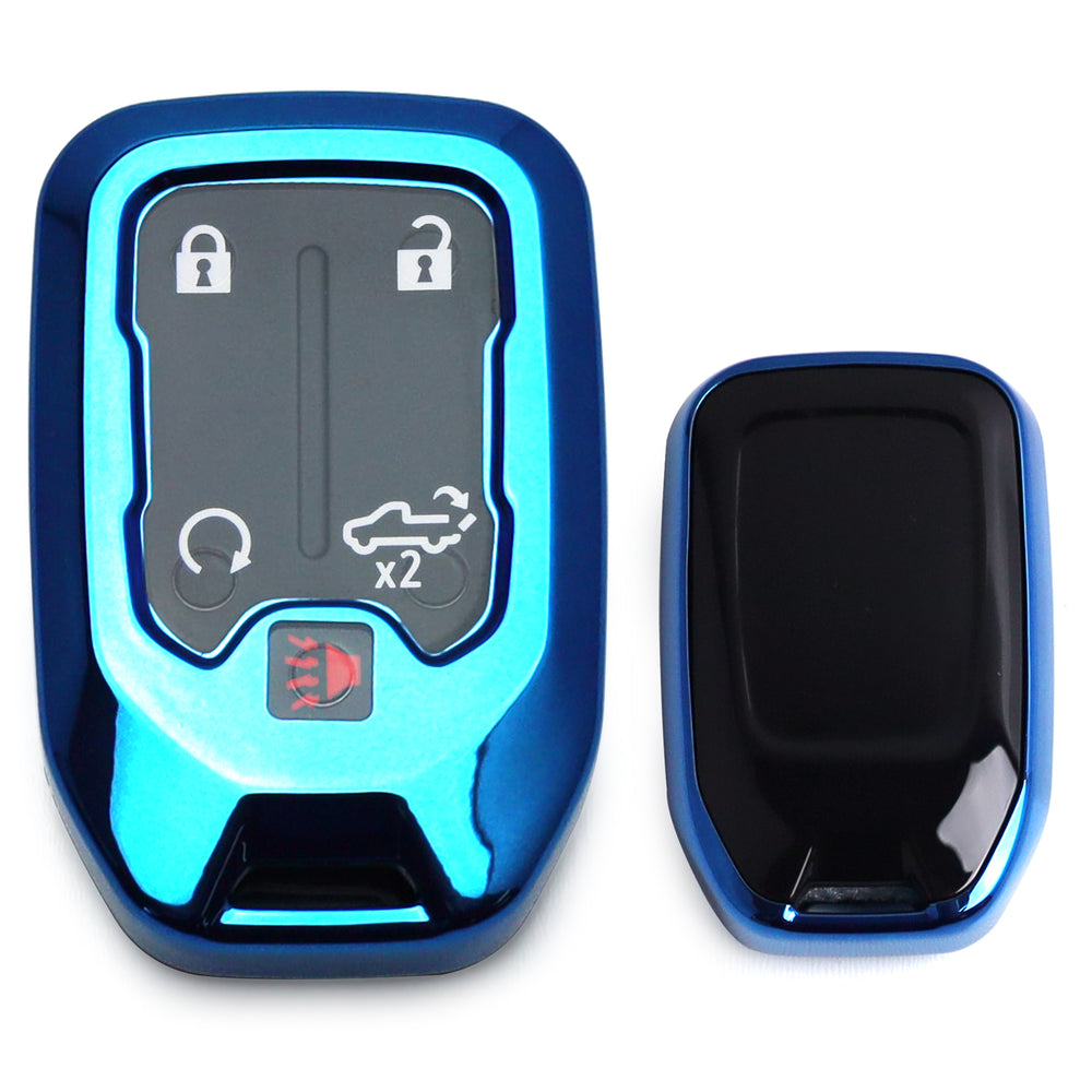 Blue TPU Key Fob Protective Cover With Face Panel For GMC Acadia, Terrain, Sierra