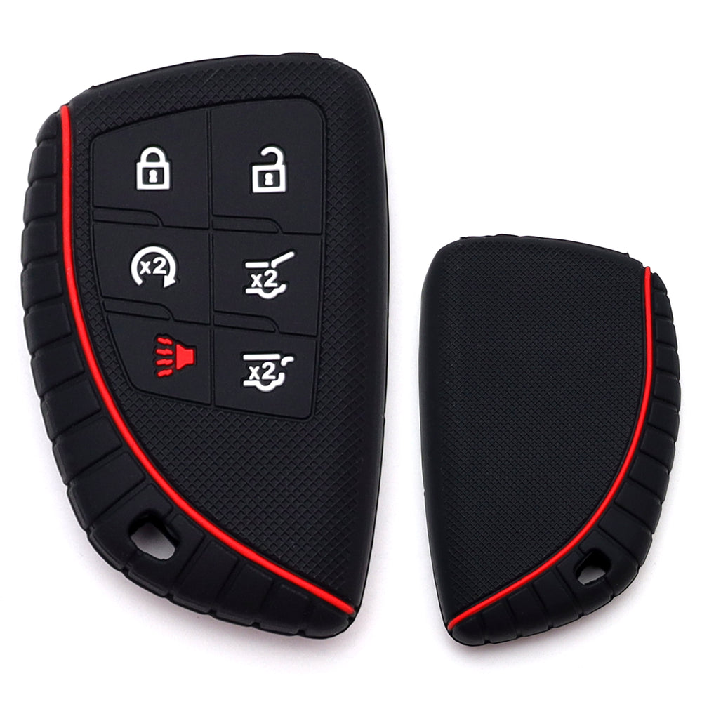 Red Stripe Black Silicone Cover For 21-up Chevy Suburban/Tahoe, GMC Yukon 6B Key