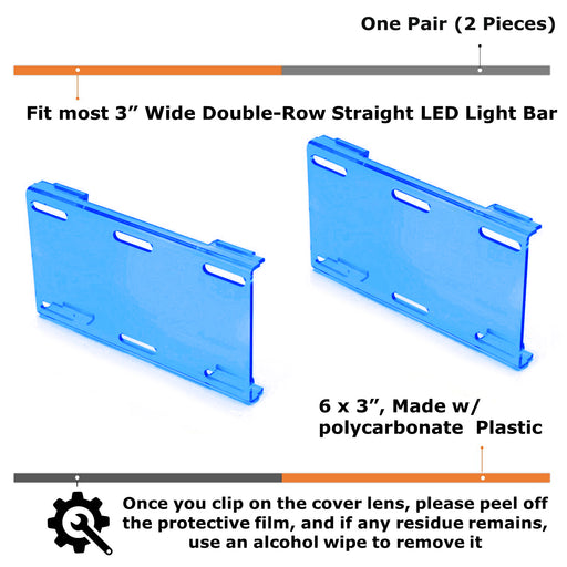 2pc 6-Inch Blue Tinted Colored Double-Row LED Light Bar Lens Protective Covers