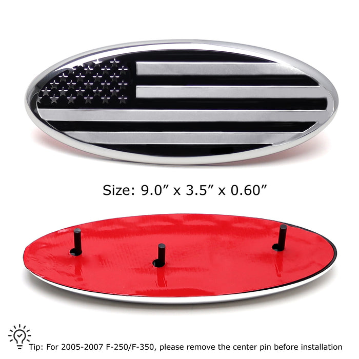 9" Black/Chrome US Flag Grille Emblem Badge For Ford F150 F250 Edge Explorer etc