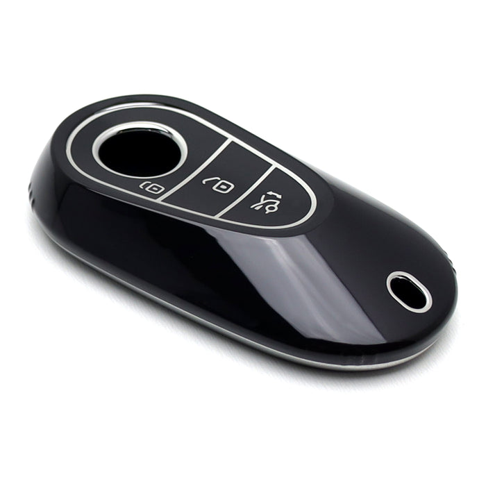 Black Metallic TPU Cover  w/ Chrome Trim For Mercedes 22-up Gen4 Oval Smart Key