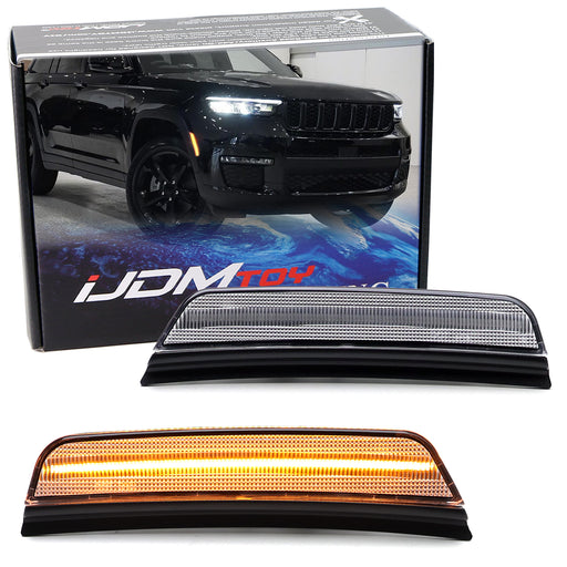 Clear Lens Amber Full LED Front Bumper Side Marker Lights For 21+ Grand Cherokee
