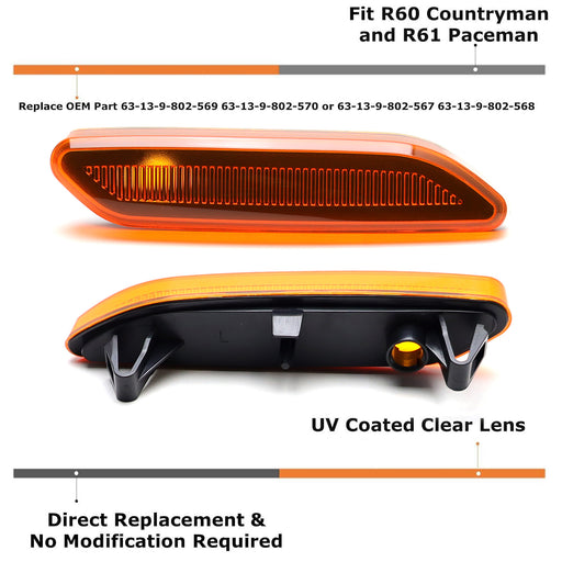 Amber Lens Front Fender Side Marker Lamp Housings For 11-16 MINI Cooper R60 R61