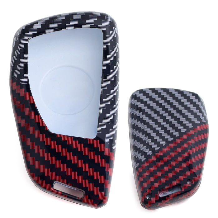 Black/Red Carbon Pattern Hard Key Case Shell For 21+ Chevy Suburban/Tahoe Yukon