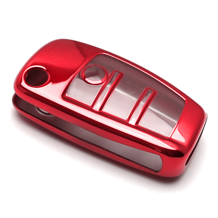 Chrome Red TPU Key Fob Case For Audi A3 S3 A4 S4 A6 Q5 Q7 TT Folding Blade Key