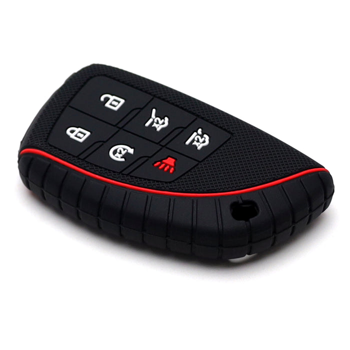 Red Stripe Black Silicone Cover For 21-up Chevy Suburban/Tahoe, GMC Yukon 6B Key