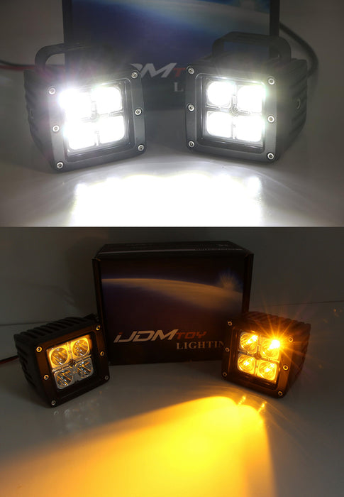 White/Amber Dual Cubic LED Pod Foglamps w/Mounting Bracket For 2015-17 Ford F150