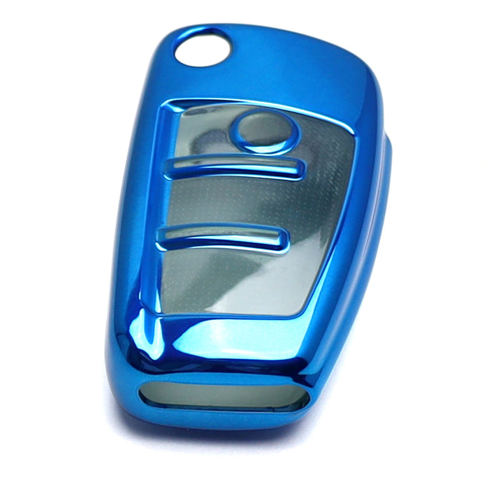 Chrome Blue TPU Key Fob Case For Audi A3 S3 A4 S4 A6 Q5 Q7 TT Folding Blade Key