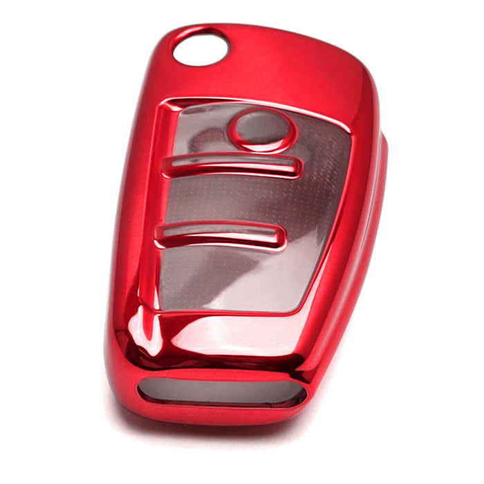 Chrome Red TPU Key Fob Case For Audi A3 S3 A4 S4 A6 Q5 Q7 TT Folding Blade Key
