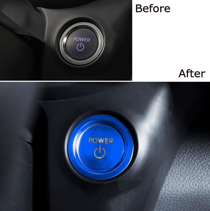 Sports Blue Power Symbol Push Start Button w/Ring Trim For Toyota Hybrid EV etc