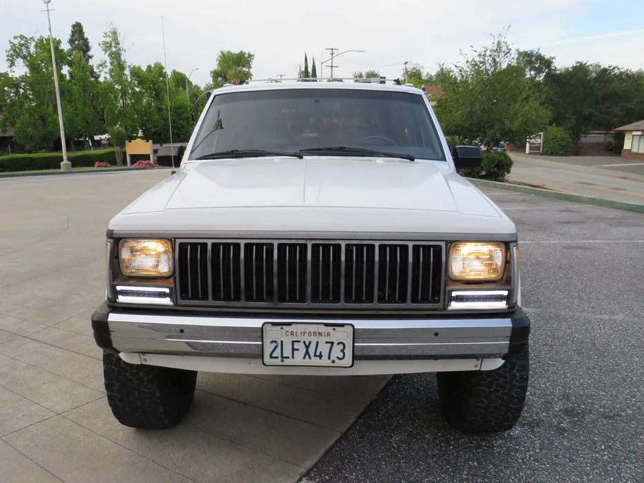 Smoked Lens White LED DRL/Amber Sequential Turn Signal For Jeep 1984-96 Cherokee