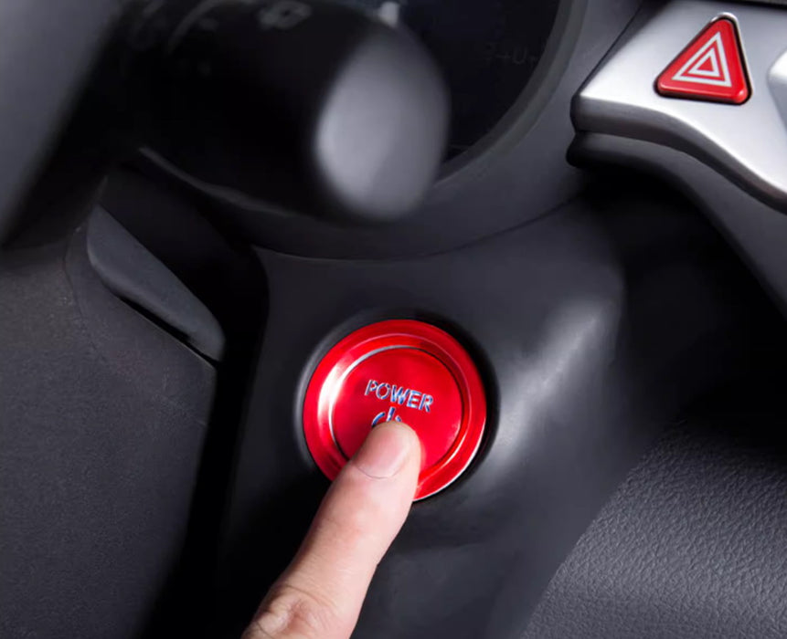 Sports Red "Power Symbol" Push Start Button w/Ring Trim For Toyota Hybrid EV etc