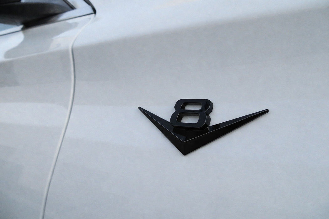 Vintage Style Matte Black Metal V8 Emblem For Grille Hood Trunk Fender Side Door
