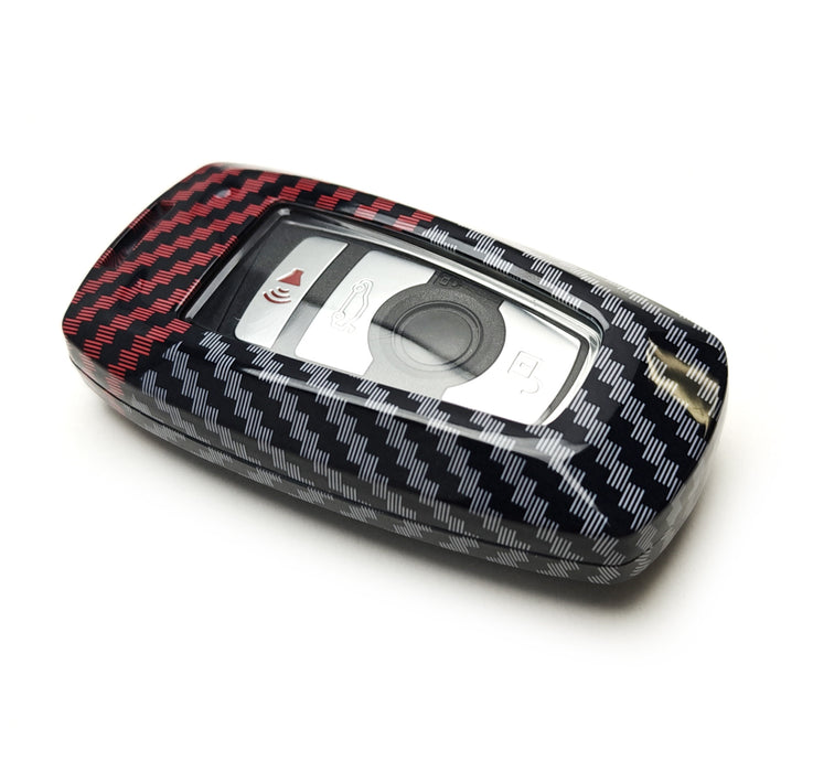 Black/Red Carbon Pattern Hard Key Cover For BMW 1 2 3 4 5 6 7 Series Fxx Chassis