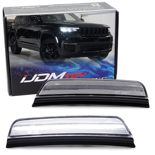 Clear Lens White Full LED Front Bumper Side Marker Lights For 21+ Grand Cherokee