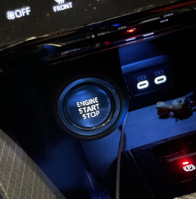 Sports Blue "Engine Start/Stop" Push Start Button w/ Ring Trim For Newer Toyota