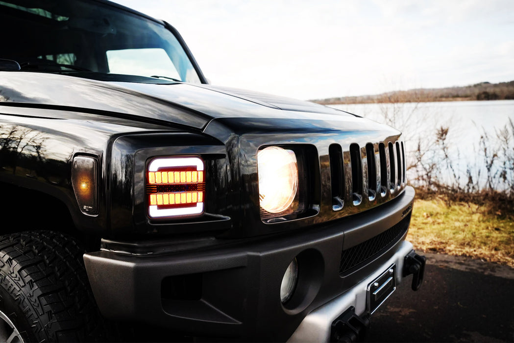 Smoked Full LED White Halo/Amber Sequential Blink Front Turn Signal For 06-10 H3