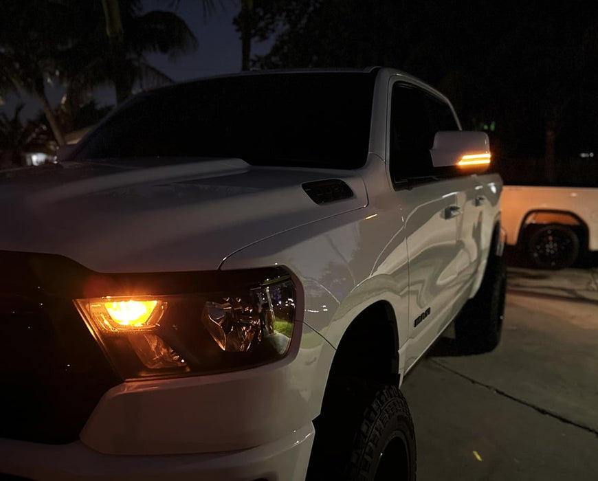 Clear Lens Dynamic Sequential Blink LED Side Mirror Cap Light For 19-up RAM 1500