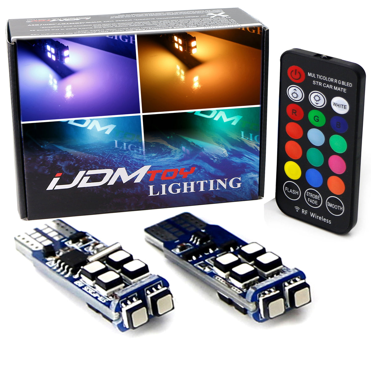 Multi-Color RGB 168 194 T10 LED Bulbs w/RF Remote Control For Car Park ...