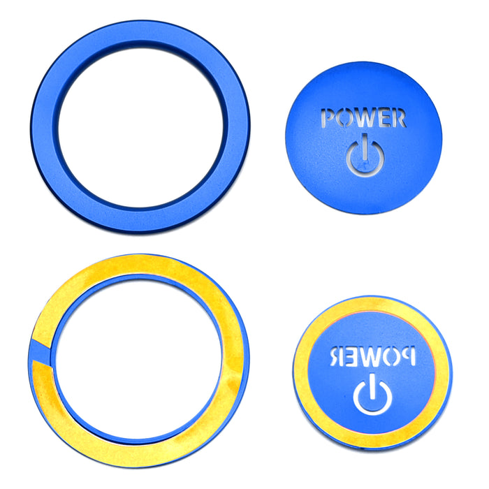 Sports Blue Power Symbol Push Start Button w/Ring Trim For Toyota Hybrid EV etc