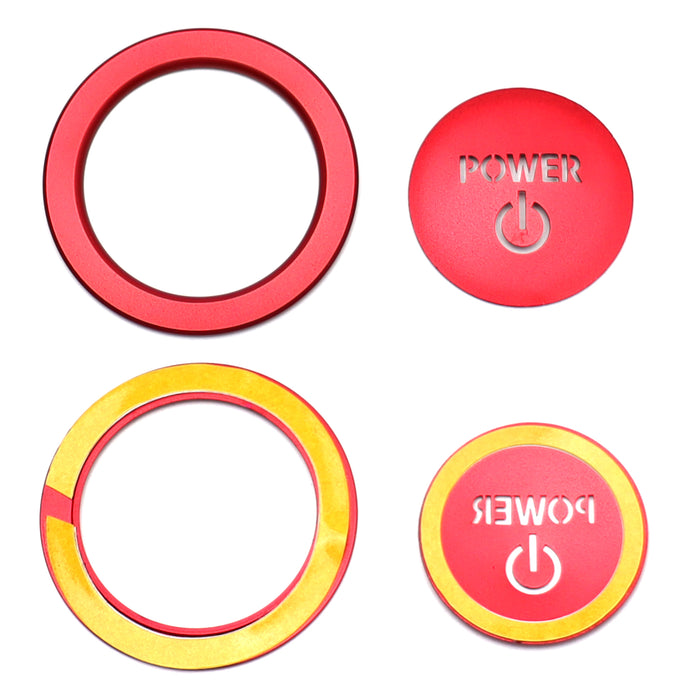 Sports Red "Power Symbol" Push Start Button w/Ring Trim For Toyota Hybrid EV etc