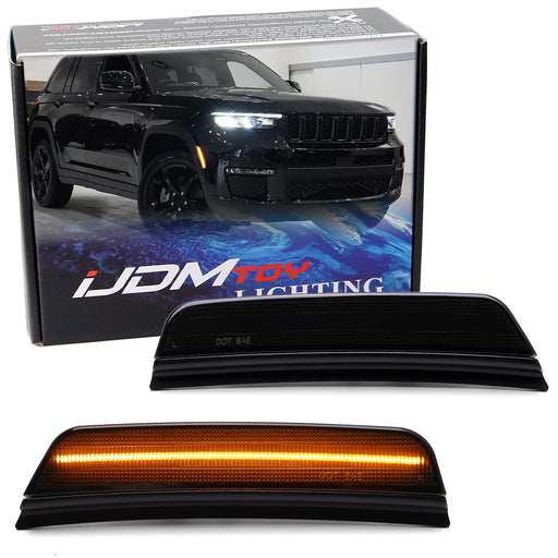 Smoke Lens Amber Full LED Front Bumper Side Marker Lights For 21+ Grand Cherokee