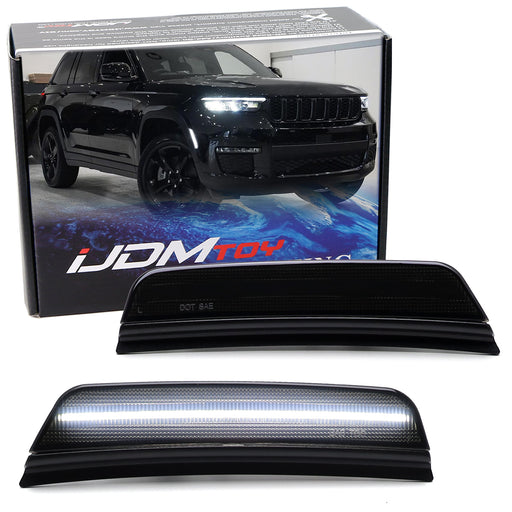 Smoke Lens White Full LED Front Bumper Side Marker Lights For 21+ Grand Cherokee