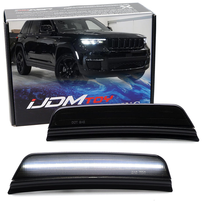 Smoke Lens White Full LED Front Bumper Side Marker Lights For 21+ Grand Cherokee