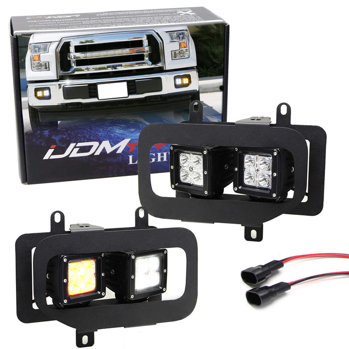 White/Amber Dual Cubic LED Pod Foglamps w/Mounting Bracket For 2015-17 Ford F150